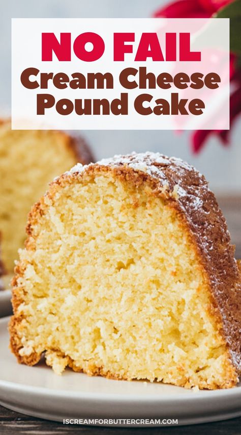 large slice of pound cake on a white plate with text overlay Pound Cake Recipes From Cake Mixes, Cake Mix To Pound Cake, Bisquick Pound Cake Recipes, Pound Cake Made With Cake Mix Boxes, Box Cake Pound Cake Recipe, Yellow Cake Mix Pound Cake, Boxed Pound Cake Mix Recipes, Box Pound Cake Recipes, Cream Cheese Pound Cake Recipe Easy