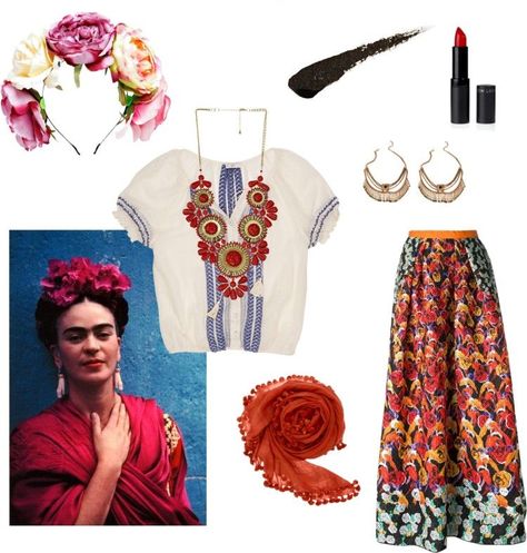 Frida Kahlo Inspired Outfit, Freda Carlo Costume, Frida Kahlo Kostüm Diy, Frida Costumes Women, Frieda Kahlo Costume, Frida Kahlo Outfit Ideas, Frida Kahlo Costume Ideas, Freida Kahlo Costume, Frida Kahlo Makeup