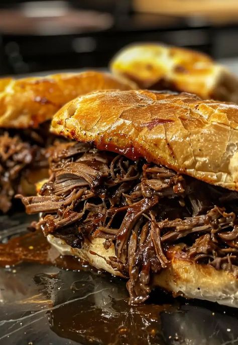 If you're craving something hearty, flavorful, and oh-so-tender, then you're in for a treat with these Crockpot BBQ Beef Sandwiches. Picture succulent Crock Pot Bbq Beef Sandwiches, Best Roast Beef Sandwich Recipe, Beef Meals For A Crowd, Bbq Beef Sandwiches Crockpot, Crockpot Bbq Beef Sandwiches, Beef Brisket Sandwich Recipes, Bbq Sandwiches Crockpot, Chopped Beef Sandwich, Hot Beef Sandwiches Crockpot