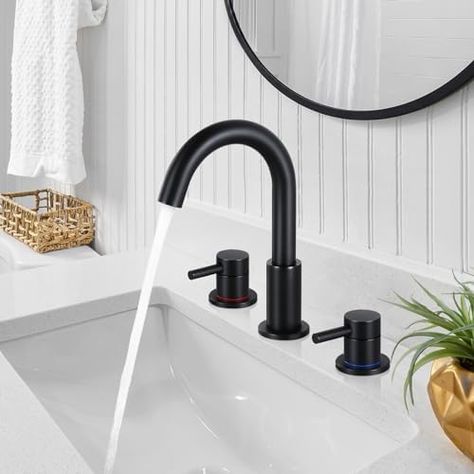 Black Bathroom Sink Faucet, Matte Black Bathroom Faucet, Black Bathroom Sink, Black Bathroom Faucet, Matte Black Bathroom, Vanity Faucet, Plumbing Bathroom, Widespread Bathroom Faucet, Bathroom Sink Vanity