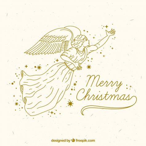 Christmas Angel Illustration, Drawing For Christmas, Angels Drawing, Watercolor Angel, Angel Illustration, Golden Angel, Angel Drawing, Christmas Text, Simple Background