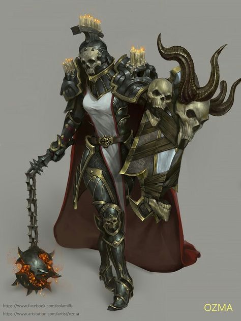 Female Human Morningstar Shield Plate Mail Armor Cleric Fighter Paladin Skulls - Pathfinder PFRPG DND D&D d20 fantasy Armadura Cosplay, Illustration Fantasy, Half Elf, Female Knight, Artwork Inspiration, 다크 판타지, Knight Art, Fantasy Armor, Armor Concept