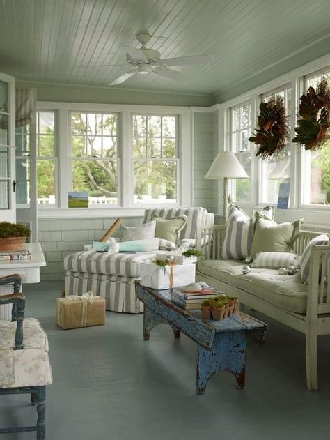 Enclosed Porch Ideas On A Budget Diy Sun Room, Country Cottage Sunroom, Beach House Sunroom, Small Sunroom Designs, Rustic English Cottage, Sunporch Ideas, Porch To Sunroom, Rustic Sunroom, Closed In Porch