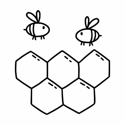 Honeycomb Coloring Page, Honeycomb Doodle, Shape Coloring Pages, Vector Doodle, Honeycomb Shape, Bee Honey, Doodle Illustration, Bee Hive, Honeycomb