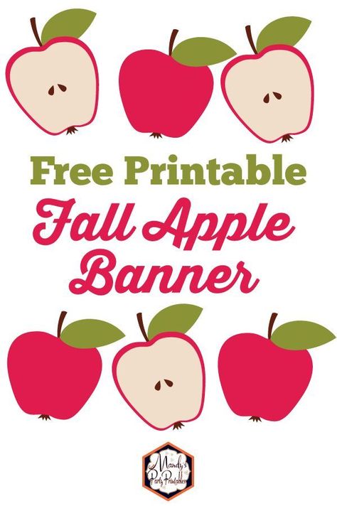 Grab this fall banner of half and whole apples. Print it out for your DIY fall decor, your favorite teacher's door, or for a neighborhood fall get together. | Mandy's Party Printables Apple Decorations For Fall, Apple Photo Booth, Fall Banner Printable, Apple Theme Parties, Apple Banner, Apple Theme Classroom, Awana Cubbies, Apple Party, Apple Classroom