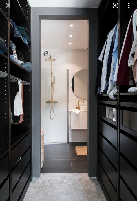 En Suite Dressing Room Ideas, Small Bathroom With Dressing Room, Walking Closet To Bathroom, Walk In Closet Off Bathroom, Small Bathroom And Walk In Closet, Bathroom With Wardrobe Closet, Walk In Wardrobe With Ensuite, Bathroom And Dressing Room Design, Dressing Room Into Ensuite