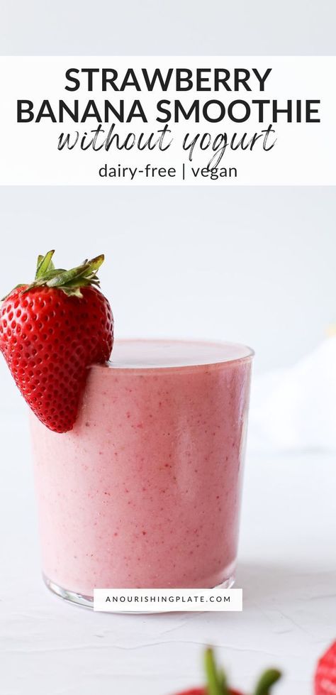 This strawberry banana smoothie without yogurt is thick, creamy, naturally sweetened, completely dairy-free, and easy to customize. Banana Smoothie No Yogurt, Strawberry Smoothie Without Yogurt, Strawberry Banana Smoothie Without Yogurt, Strawberry Banana Smoothie Recipe Yogurt, Strawberry Soy Milk Smoothie, Smoothie Without Yogurt, Dairy Free Smoothies, Strawberry Banana Smoothie, Dairy Free Cheese