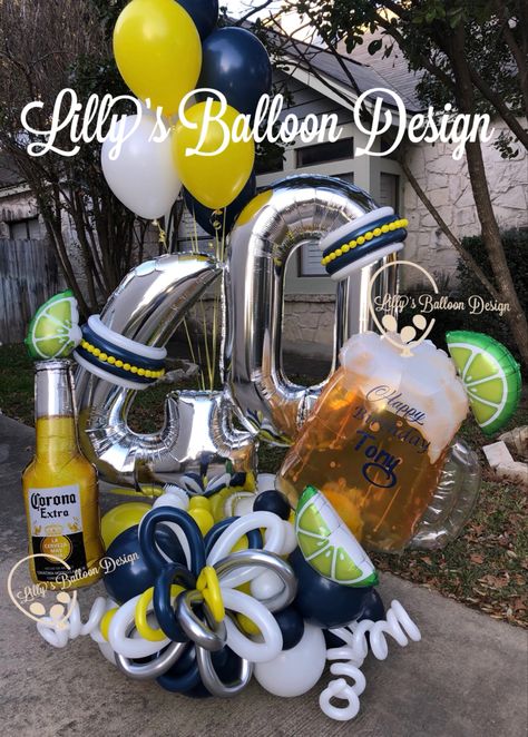 #thisisforty #coronabeer# #beerme #birthdaydrinks #gift #vicentefernandez #music #balloonscultpure #balloons #style #partytime #drinks #musica #goodtimes #cake #birthday #birthdayfun #happybirthday #surpriseparty #SA #balloonbouquet #texas #lillysballoondesign #balloondecorations #partygift #sanantonio #birthdayballoons #partytime #art Beer Balloon, 21st Birthday Balloons, 21 Balloons, Man Bouquet, 40 Balloons, Balloon Tower, Sports Theme Birthday, Balloon Company, Birthday Drinks