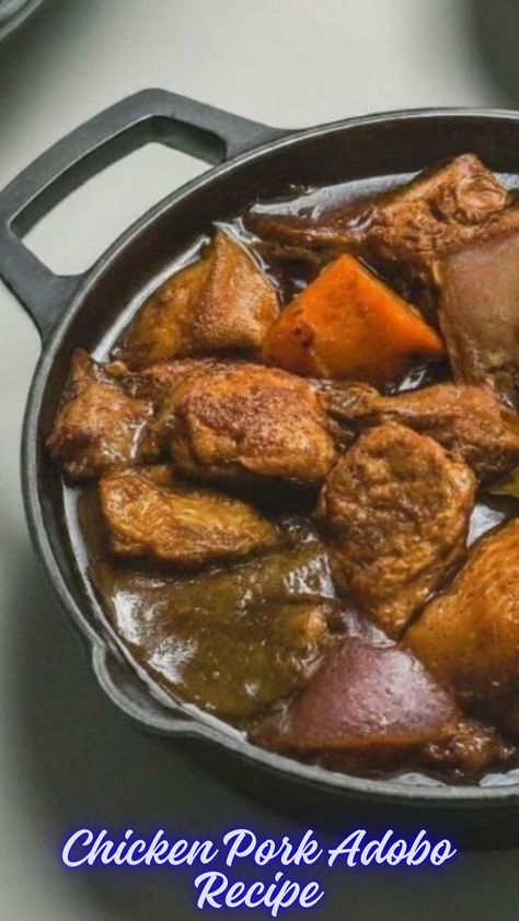 Cooked Chicken Pork Adobo in a pan Chicken Pork Adobo Recipe, Chicken Pork Adobo, Chicken And Pork Adobo, Adobo Filipino, Pork Adobo Recipe, Beginner Cook, Pork Adobo, Chicken Adobo, Adobo Recipe