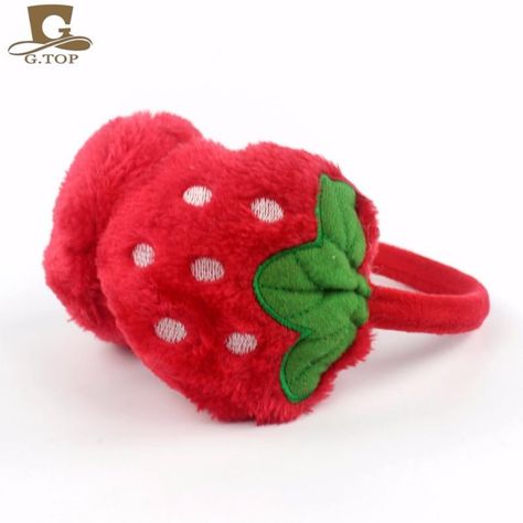 Fruit Headband, Winter Ear Warmers, Hat Aesthetic, Red Valentine, Strawberry Decorations, Hello Kitty Coloring, Strawberry Fruit, Strawberry Fields, Earmuffs