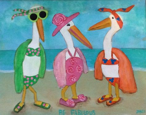 Basket Bottoms, Sea Gals, Florida Crafts, Cow Paintings On Canvas, Flamingo Artwork, Pelican Art, Flamingo Wall Art, Beach Art Painting, Kitten Art