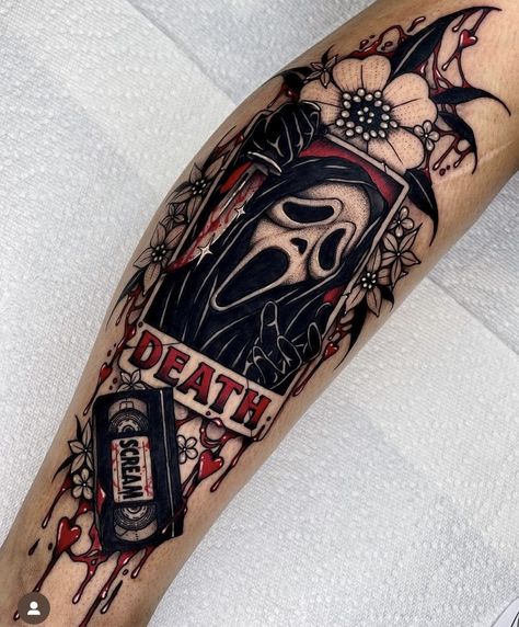 Halloween Tattoos Sleeve, Female Tattoos, Movie Tattoos, Men Tattoos, Ghost Tattoo, Scary Tattoos, Theme Tattoo, Creepy Tattoos, Spooky Tattoos