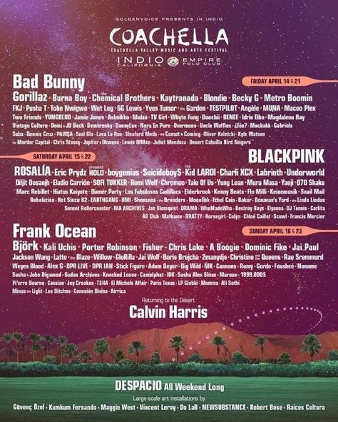 Coachella 2023 line up poster Coachella Lineup, Sleaford Mods, Coachella 2023, Dpr Live, Blackpink Coachella, Metro Boomin, Coachella Music Festival, Coachella Music, Summer Music Festivals