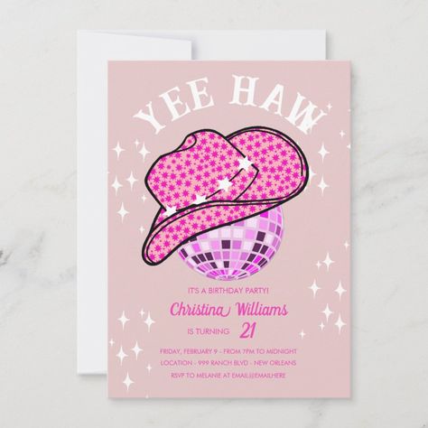 Yee Haw Blush Pink Disco Cowgirl Rodeo Birthday Invitation  Zazzle Cowgirl Party Games, Pink Disco Cowgirl, Cowgirl Birthday Party Invitations, Rodeo Birthday Invitations, Cowgirl Birthday Invitations, Cowgirl Invitations, Disco Cowboy, Cowboy Invitations, Rodeo Birthday Parties