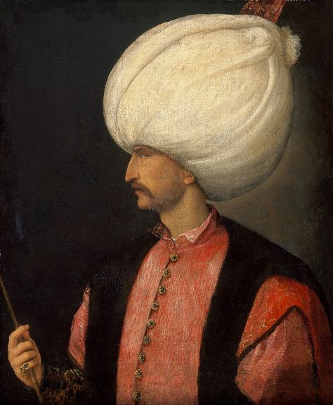 A portrait depicting Sultan Suleyman Khan the Magnificent with an arrow in his hand.  Attributed to Tiziano Vecelli (known in English as Titian), an Italian painter, member of the 16th-century Venetian school. Sultan Suleyman, Kunsthistorisches Museum Wien, Knights Hospitaller, Empire Ottoman, History Of Islam, Saint Anthony, European History, National Gallery, Ottoman Empire