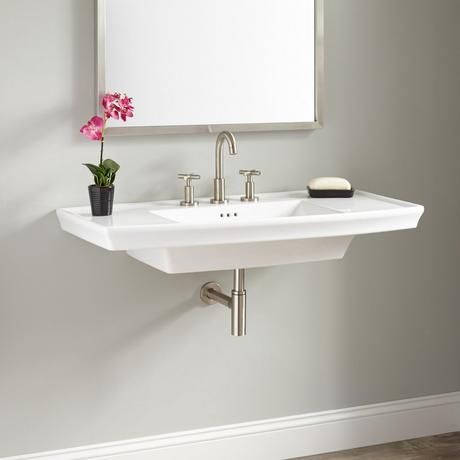 Wall Mount Sinks, Wall Mounted Bathroom Sinks | Signature Hardware Wall Mount Sink Bathroom, Wall Mounted Bathroom Sinks, Wall Mount Sinks, Bathroom Showers, Sinks Bathroom, Accessible Bathroom, Wall Mount Sink, Shore House, Wall Mounted Sink