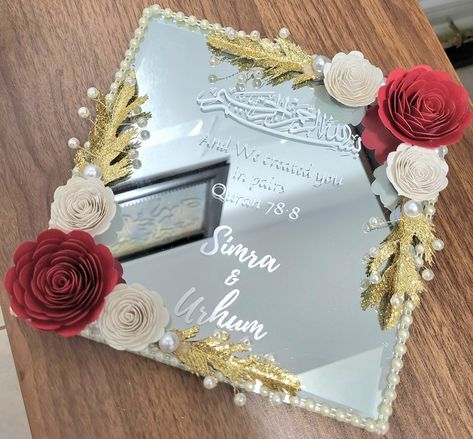 Free shipping US and Canada! Afghan Shirni, Nikkah Mirror, Mirror Ring, Cultural Wedding, Bridal Gift Wrapping Ideas, Ring Tray, Wedding Crafts Diy, Mirror Ideas, Pakistani Bride