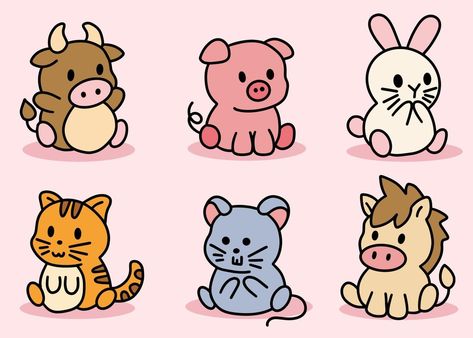 lindo conjunto de animales vaca, cerdo, conejo, gato, ratón, caballo, dibujos animados de arte lineal Cartoon Baby Animals, Horse Cartoon, Baby Unicorn, Cat Mouse, Baby Cartoon, Love People, Cartoon Animals, Graphic Illustration, Baby Animals