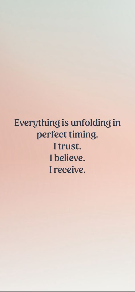 Everything is unfolding in perfect timing. I trust. I believe. I receive. From the I am app: https://iamaffirmations.app/download I Trust, I Believe, Think Big Trust Yourself And Make It Happen, Affirmations For Trusting The Universe, Trust And Wait For What Is Still Unseen, Im Just Out Here Trusting God, I’m Just Out Here Trusting God, Spirituality Affirmations, Believe Quotes