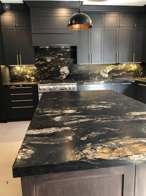 Black Granite Kitchen Countertops, Leathered Granite Countertops, Titanium Granite, Black Granite Kitchen, Black Kitchen Countertops, Kitchen Design Countertops, Leather Granite, Warehouse Conversion, Marble Countertops Kitchen