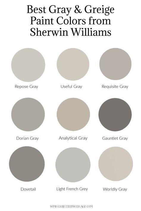 Best Gray and Greige Paint Colors from Sherwin Williams - So Much Better With Age Diy Sunroom, Sherwin Williams Greige, Brown Grey Paint, Best Greige Paint Color, Navy Blue Paint Colors, Worldly Gray, Brown Paint Colors, Black Paint Color, Greige Paint Colors