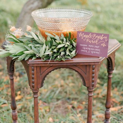 Serving a signature cocktail at your wedding? A punch bowl is an easy and friendly way for guests to self-serve the night’s libations. Outdoor Bar Decor Ideas, Fall Harvest Wedding, Outdoor Bar Decor, Bar Decor Ideas, Wedding Bar Decor, Harvest Wedding, Cocktails Wedding, Donut Tower, Sweet Wedding Favors