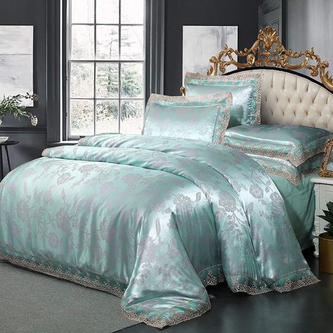 Beyeutao Lace Elegant European Duvet Cover Paisley Damask Design Light Green Fabric Jacquard Weave Duvet Cover Set 3 Piece King Quilt Cover Bedding Set. (Light Green, King) : Amazon.co.uk: Home & Kitchen Pink Daybed, Turquoise Duvet Cover, Bedroom Sheets, Mermaid Room Decor, Bedding Full, Purple Ideas, Lace Bedding Set, Baby Luxury, Baby Boy Crib