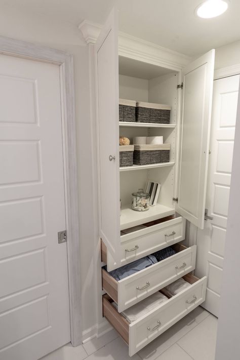 Linen Closet - Closet - Columbus - by Lewis Designs Custom Cabinetry | Houzz Closet In Bathroom, Linen Closet Design, Closet Pictures, Bathroom Linen Closet, Closet And Bathroom, Bathroom Linen Cabinet, Bathroom Closet, Closet Remodel, Master Bath Remodel