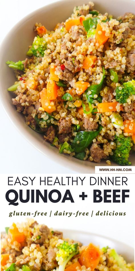 Quinoa Whole 30 Recipes, Quinoa Recipes Dinner Beef, Quinoa Beef Bowl, Hamburger Quinoa Recipes, Quinoa Beef Recipes, Quinoa Bowls Healthy Easy Recipes, Ground Beef Quinoa Bowl, Whole Grain Recipes Dinner, Ground Beef And Couscous Recipes