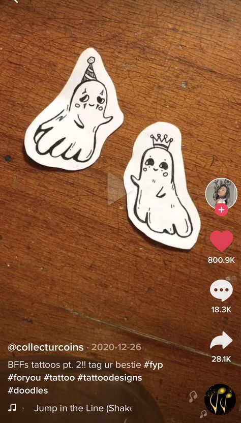 Matching ghost tattoos Matching Ghost Tattoos, Tattoos Ghost, Ghost Tattoos, King Tattoo, Tattoos Matching, Matching Tats, Bestie Tattoo, Bunny Tattoos, Ghost Tattoo