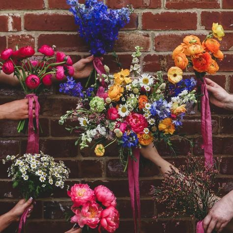 Monotype bridesmaids bouquets - where the bridesmaids each have a single type of flower, either all the same or all picking out a different type of flower in the bridal bouquet. I don't think I've ever had so much love on anything I've posted on here as I have with these! So many of you loving on them and so many brides choosing them for their maids on the next few years. I just love them and can't wait to make more!! L x Monotype Bridesmaid Bouquet, Bridemaid Bouquet, Bouquet Bridesmaid, Bridesmaids Bouquets, Bridesmaid Bouquets, Beautiful Color Combinations, Bridesmaids And Groomsmen, Bridal Bouquets, So Much Love