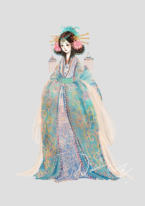 princess | illustration by Nancy.Z www.xiaoxizhang.com/ Japanese Princess, Princess Illustration, Megan Hess, Chinese Princess, Character Design Girl, Green Gown, Fantasy Warrior, Character Design References, Art Anime