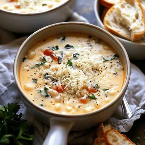 Creamy Parmesan Tuscano Soup - Recipes, Tasks & Tools Creamy Parmesan Ditalini, Stanley Tucci Creamy Parmesan Tuscano Soup, Parmesan Tuscan Soup, Sicilian Soup Recipes, Creamy Parmesan Tuscan Soup, Creamy Soup Recipes Easy, Creamy Tuscan Soup, Healthy Creamy Soup, Toscano Soup