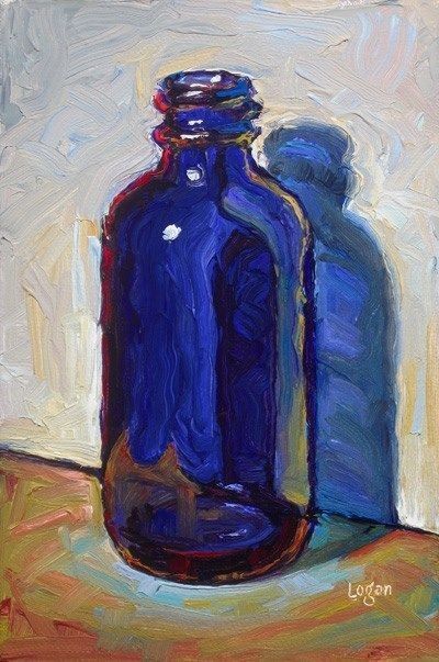 Arte Peculiar, زجاج ملون, Art Still Life, Arte Sketchbook, Still Life Paintings, Daily Painting, Blue Bottle, Life Paintings, Still Life Art