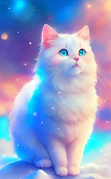 Cat with blue eyes on a colorful backgro... | Premium Photo #Freepik #photo #white-cat #cat-cartoon #cat-background #cat-drawing Wallpaper Gatos, Cat With Blue Eyes, Image Chat, Cute Cat Wallpaper, Cute Cats Photos, Colorful Background, Cat Cute, White Cats