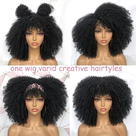 Natural Hair Ombre, Black Women Cosplay, Short Hair Afro, Curly Wigs With Bangs, Bangs For Black Women, Curly Afro Wig, Cabello Afro Natural, Short Afro, Hair Afro