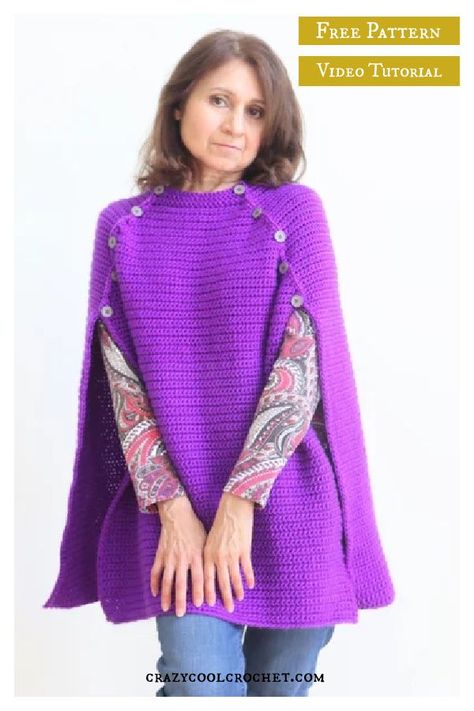 Chic Cape Free Crochet Pattern and Video Tutorial Crochet Cape Pattern Free, Cape Au Crochet, Crochet Caplet, Crochet Cape Pattern, Stylish Drapes, Poncho Patterns, Crochet Cardigan Pattern Free, Crochet Cape, Crochet Poncho Free Pattern