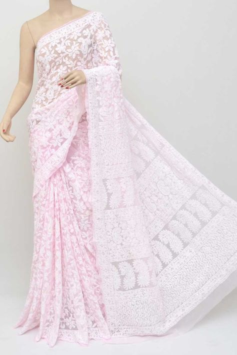 buy chikankari sarees Diwali Saree Look, Tepchi Chikankari, Saree For Mother, Saree For Mom, Diwali Saree, Lucknowi Chikankari Saree, Baby Pink Saree, Chicken Kari, Chikankari Saree