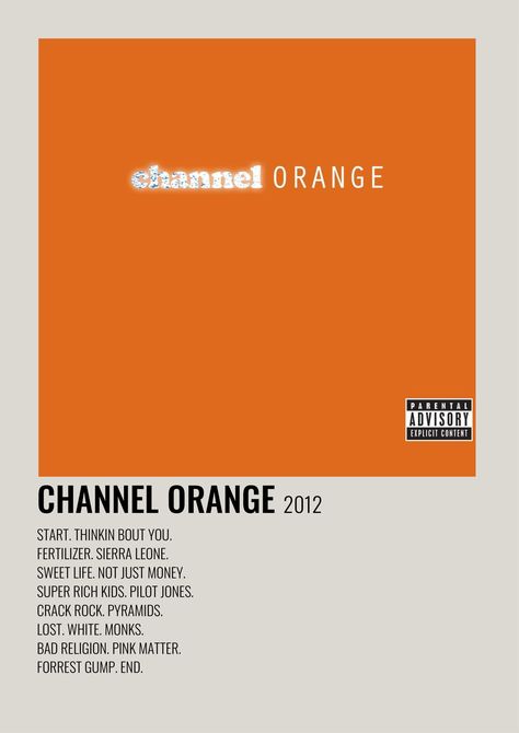 Music Artist Album Covers, Album Posters Frank Ocean, Frank Ocean Album Cover Poster, Music Album Posters Aesthetic, Chanel Orange Poster, Album Poster Cards, Album Covers Prints, Album Posters Aesthetic, Minimal Music Posters