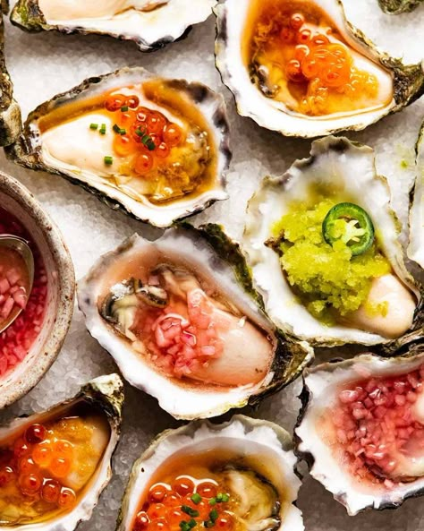 Fresh Oyster Sauce Recipes, Raw Oysters Toppings, Acme Oyster House Chargrilled Oysters, Oyster Vinegar Sauce, Oyster Recipes Raw, Minionette For Oysters, Oyster Condiments, Miso Oysters, Oyster Minionette Sauce Recipes