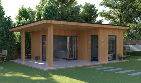 Garden Outbuilding Ideas, Contemporary Sheds, Corner Summer House, Contemporary Garden Rooms, Backyard Storage Sheds, Backyard House, Backyard Storage, Corner Garden, Outdoor Sauna