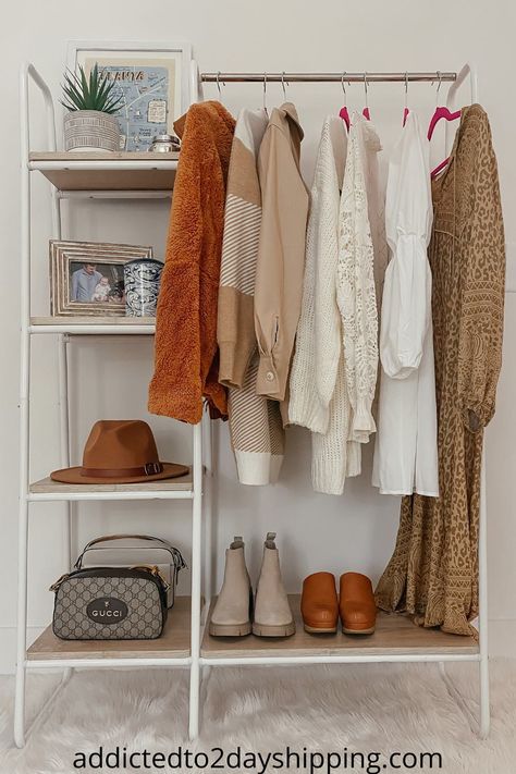 No Closet Solutions Bedroom Small Spaces Storage, Guest Bedroom Clothing Rack, Clothing Rack Target, Clothing Rack Inspo Aesthetic, Open Closet In Bedroom Small Spaces Clothing Racks, Gold Rack Clothing, Dress Display Ideas, Small Closet Solutions, Dresser Alternative