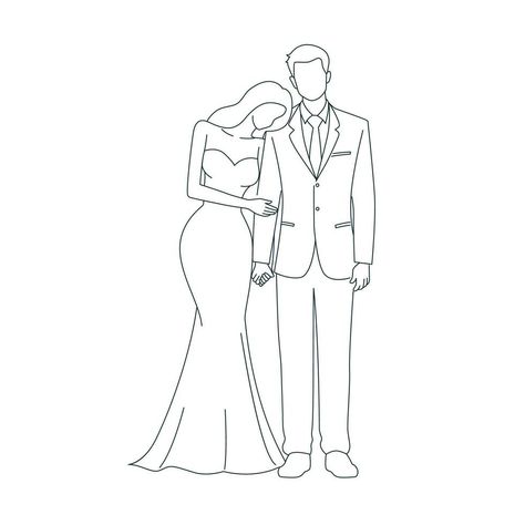 Bride And Groom Line Art, Bride Illustration Art, Wedding Sketch Couple, Bride Groom Sketch, Married Couple Drawing, Couple Drawing Aesthetic, Wedding Drawing Couple, Wedding Couple Drawing, Wedding Drawings