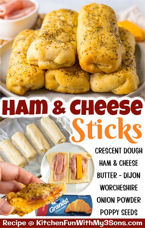 Ham And Cheese Crescent Rolls, Ham And Cheese Crescent, Savory Butter, Cheese Crescent Rolls, Butter Glaze, Biscuit Recipes, Deli Ham, Crescent Roll Recipes, Crescent Dough