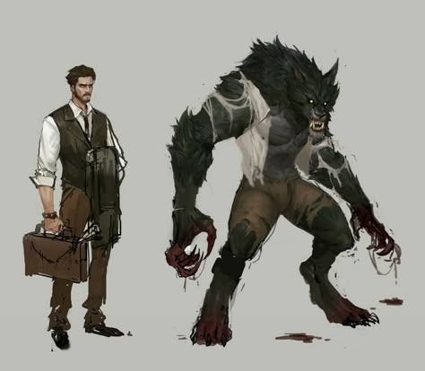 Werewolf Concept Art Character Design, Werewolf Male Art, Werewolf Concept Art, Werewolf Illustration Character Design, Fantasy Wolf Concept Art, Werewolf Concept, Creature Design Concept, Dnd Wolf Monster, Wolf Monster Concept Art