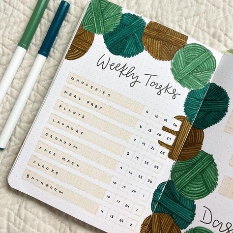 Bujo Weekly Habit Tracker, Crochet Tracker Bullet Journal, Crochet Bullet Journal, Crochet Journal Ideas, Yarn Journal, Bullet Journal Knitting, Bujo January, Learning Diary, Bujo 2023