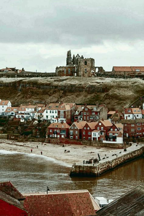 Whitby Aesthetic, Seaside Town Aesthetic, Small Seaside Town Aesthetic, Seaside Town Aesthetic Dark, Seaside Architecture, Old Seaside Town Aesthetic, Mina Harker, Sea Town, Cat Mosaic