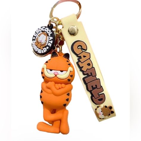 Nwt Garfield Silicone Cartoon Character Soft Rubber Keychain Key Ring Garfield Earrings, Garfield Merch, Garfield Stuff, Strawberry Clothes, Garfield Images, Garfield Cartoon, Dream Items, Rubber Keychain, Garfield Cat