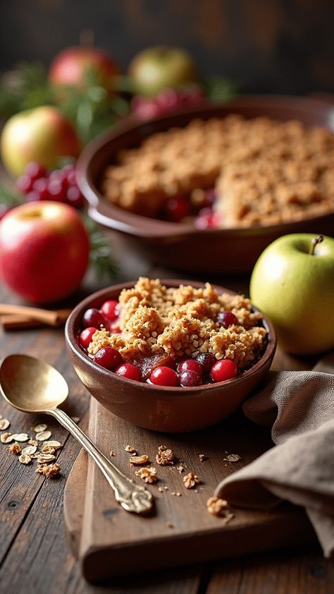 Spiced Cranberry Apple Crumble with Oat Topping Christmas Crumble Recipe, Christmas Crumble, Apple Crumble With Oats, Cranberry Apple Crisp, Cranberry Apple Crumble, Cranberry Crumble, Creamy Pudding, Cranberry Apple, Seasonal Drinks