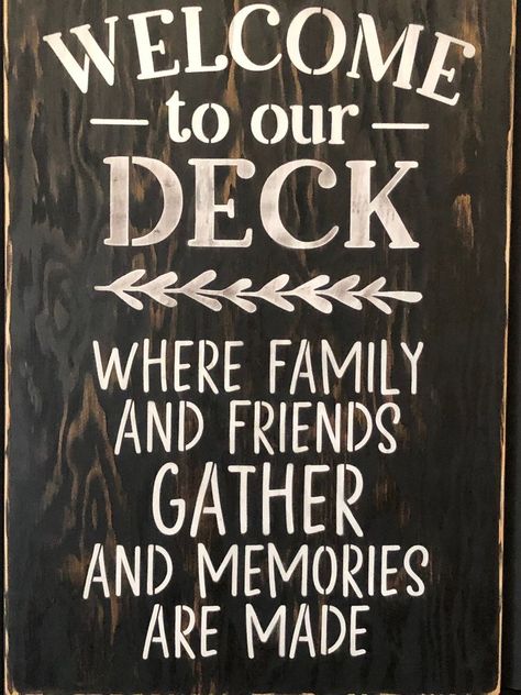 Lakehouse Art, Deck Signs, Outside Signs, Lettering Diy, Cricut Signs, Wood Paintings, Deck Sign, Wood Porch, Deck Makeover